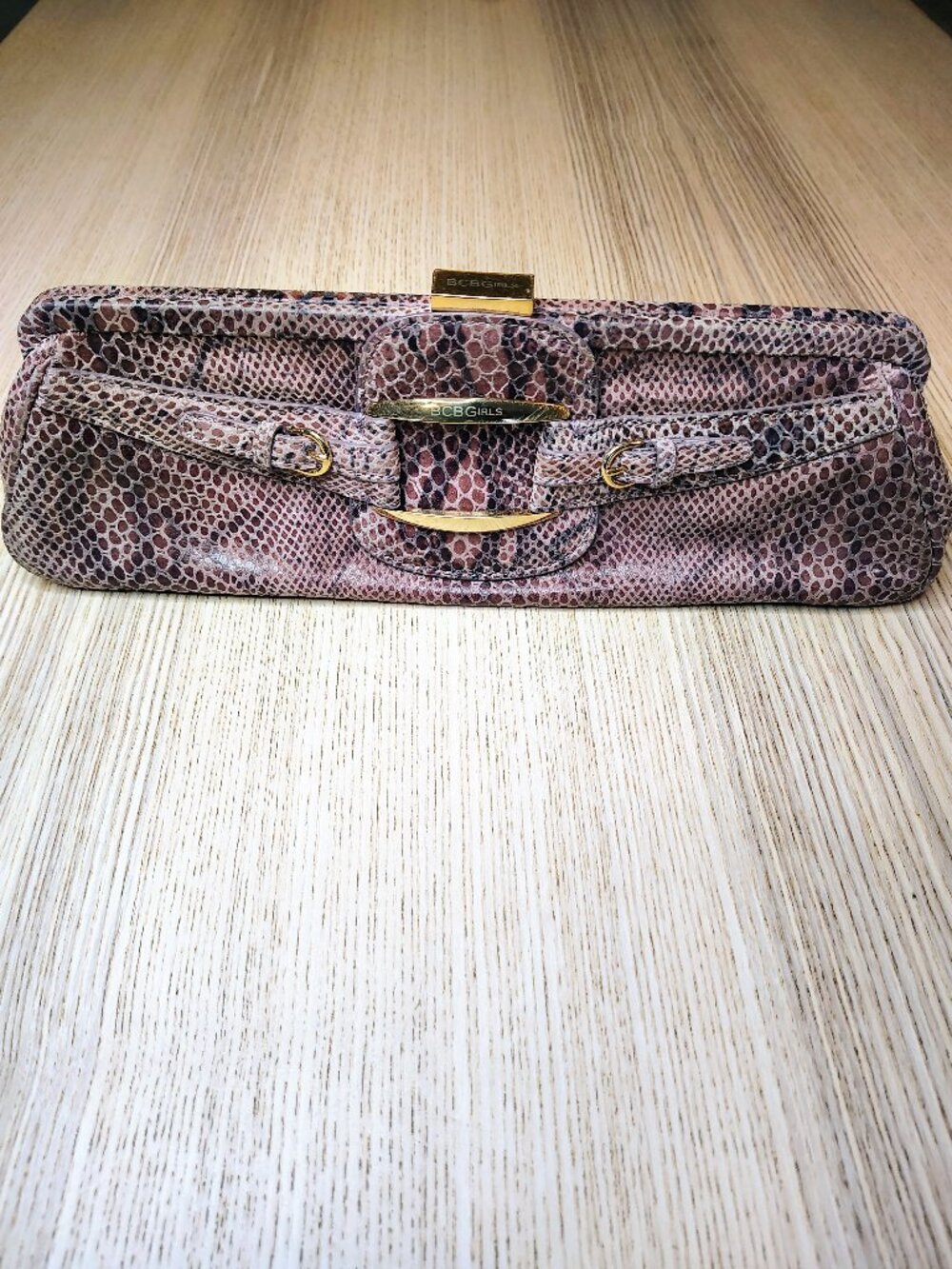 RARE Vintage BCBG Girls Y2K Long Evening Clutch Bag Purple Snakeskin Glam 90s